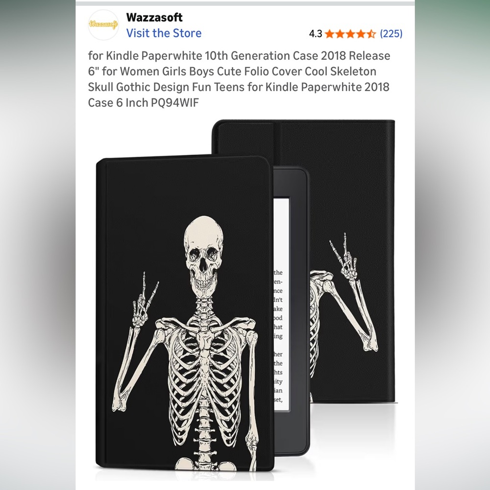 Black Skeleton Kindle Case